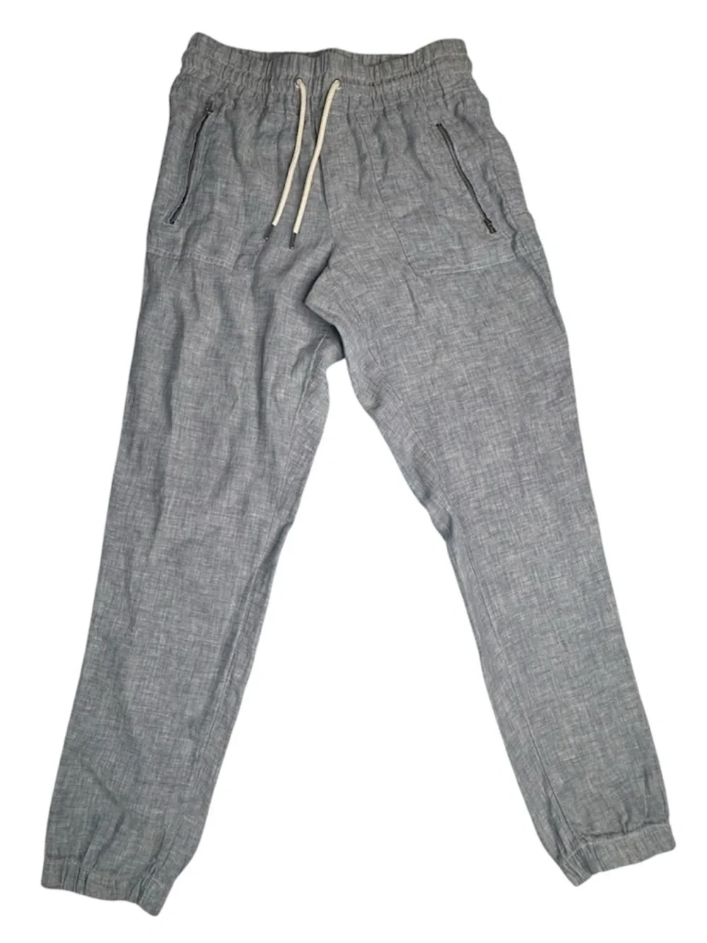 Athleta Cabo Linen Blue Textured Linen Jogger Pants Striped Drawstring Size 4